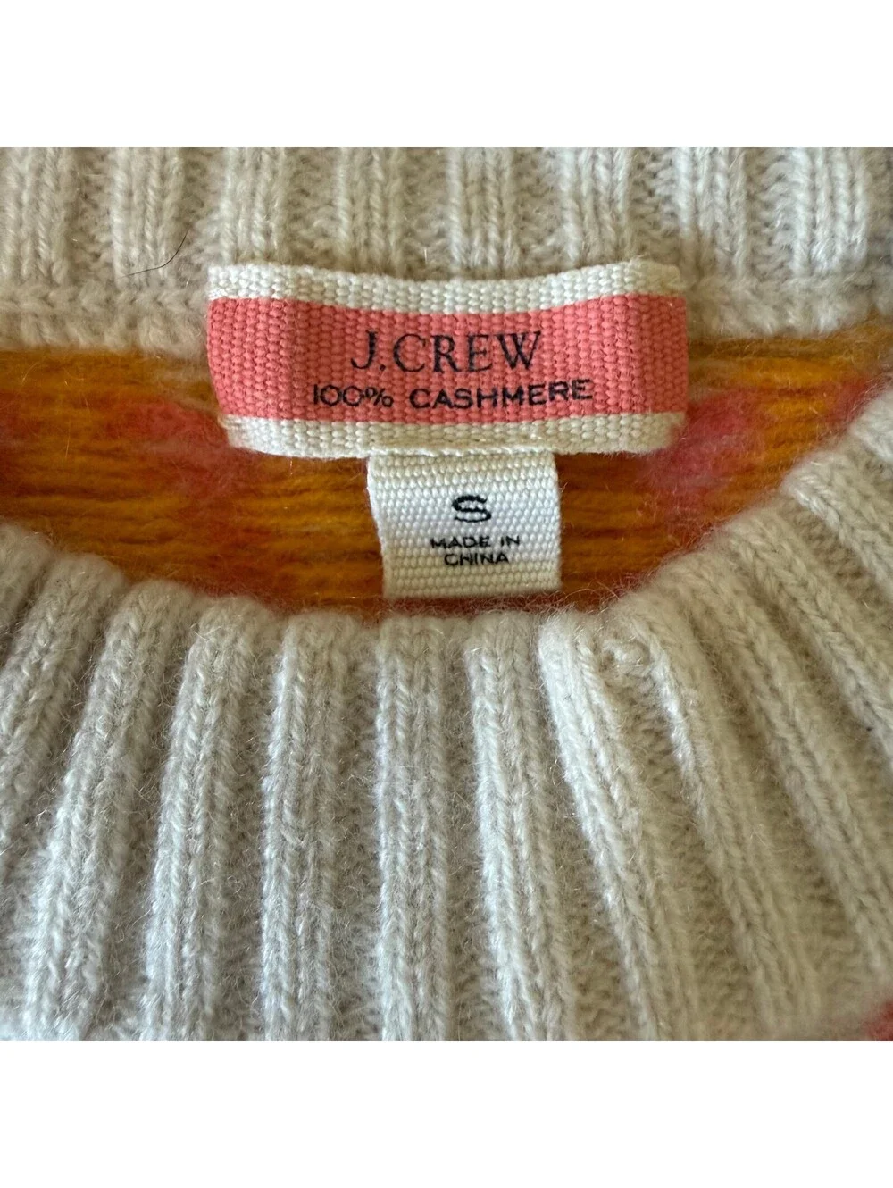 J.Crew 100% Cashmere Fair Isle Sweater Pink Orange Crewneck Women's S